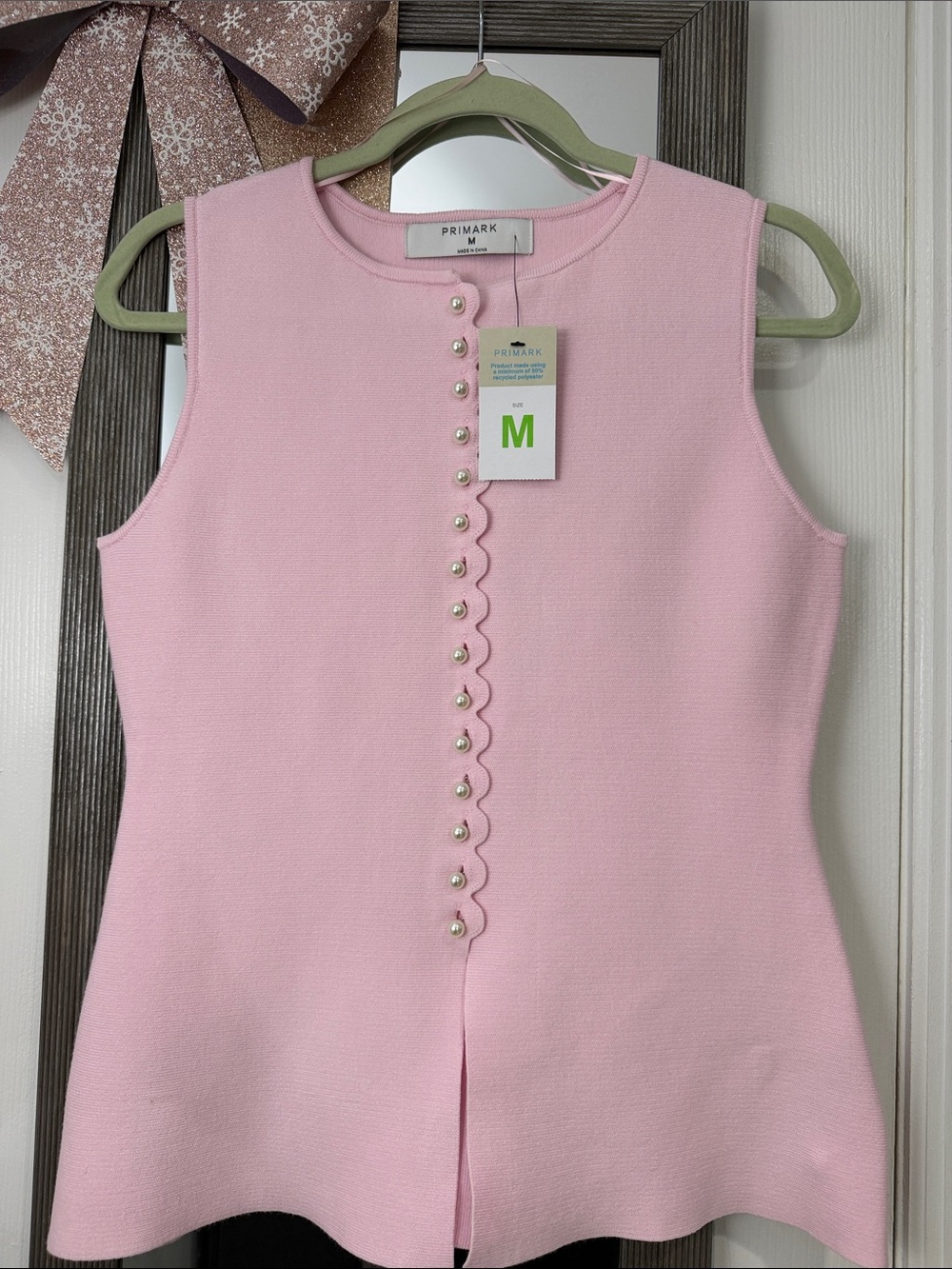 Primark Light Pink Scalloped Pearl-Button Knit Tank
